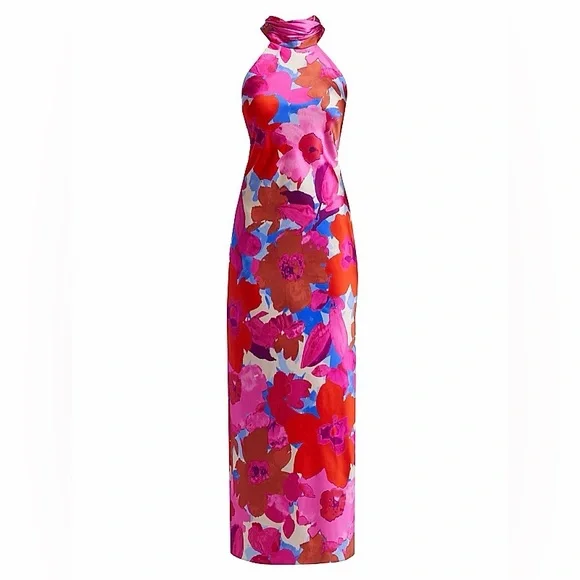 Ramy Brook Tatiana Floral Stretch Silk Halter Gown - Picture 2 of 13